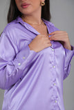 Lavender satin look draped shirt - 