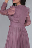 Evening dress with drape sleeves, mauve color