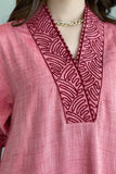 Soft jalabiya with embroidered edges, burgundy color