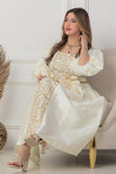 Oriental galabiya embroidered with puff sleeves, sugar colour 