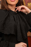 Crepe blouse with embroidered ruffle neck, black