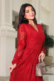 Floral lace midi dress with long sleeves, red 