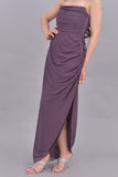 Draped chiffon dress with side slit, mauve color