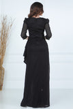 Long dress with pleats and front opening, black