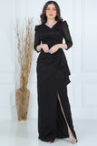 Long dress with pleats and front opening, black