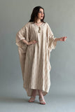 Batwing style jalabiya embroidered with beige gold threads 