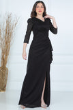 Long dress with pleats and front opening, black