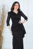 Long dress with pleats and front opening, black