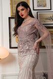 Embroidered evening dress with cape sleeves, pink color