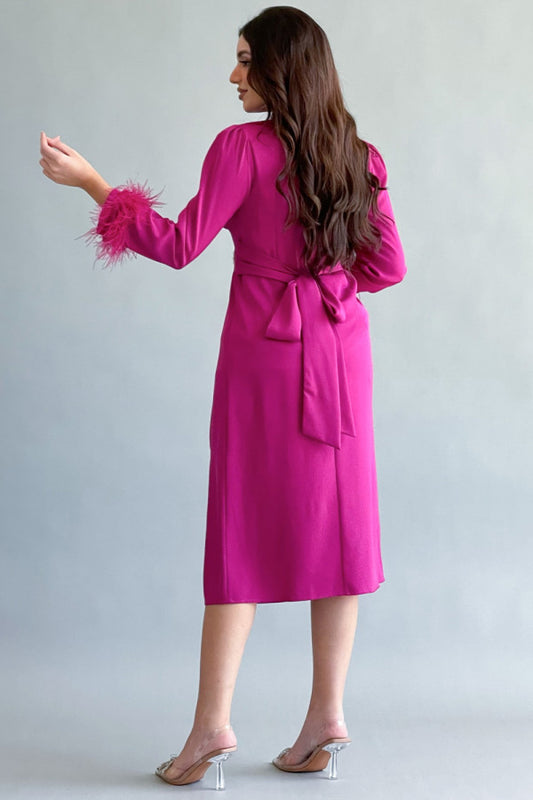 Pleated dress with side slit, fuchsia color