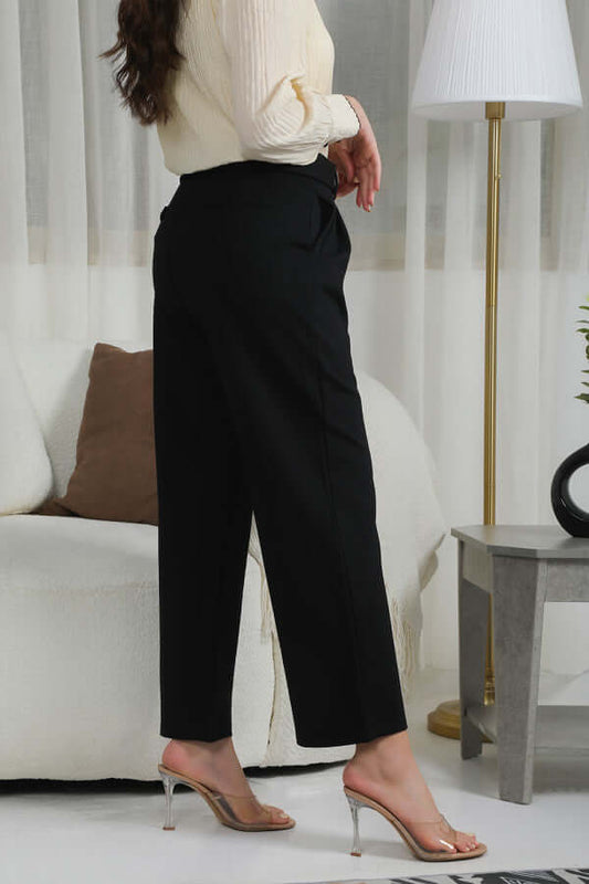 Straight leg trousers with high waist, black 