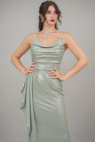 Pistachio green shiny jersey maxi dress