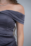 Dark gray asymmetric pleated dress