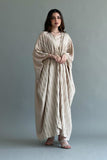 A plain two-piece galabiya with a bisht embroidered with golden threads, beige color