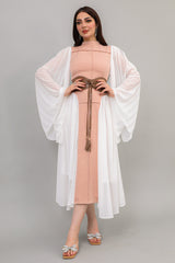 Beige pleated solid midi dress
