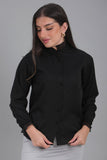 Black georgette shirt with ruffle collar 