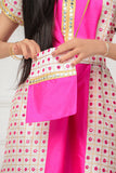 Girls' oriental galabiya with embroidered sides and a fuchsia belt 