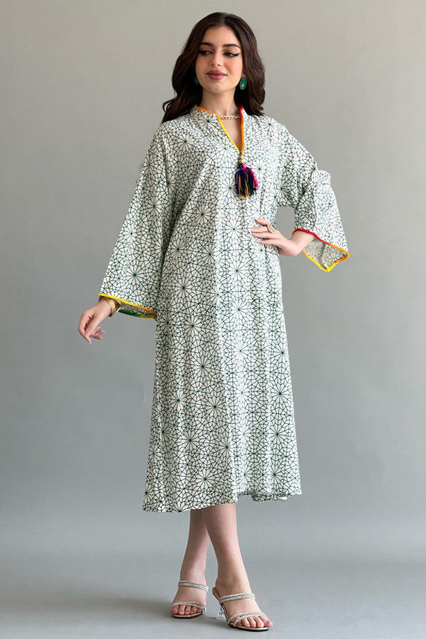 Midi jalabiya with Islamic patterns, green 