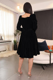 Black velvet short dress with crystal embroidered collar