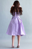 Short, fluffy evening dress with pleats, mauve color