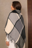 Elegant checkered winter shawl with a triangle cut, black 