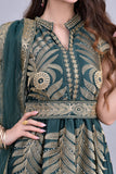 Jalabiya with an Indian design, embroidered with a green tulle shawl on the shoulder 