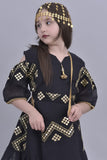 Girls' oriental jalabiya with open shoulder, embroidered, black