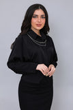 Satin look shirt with chain necklace, black