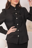 Black shirt with ruffles and crystal buttons 