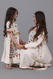 Girls' robe made of linen, embroidered with colorful patterns, beige 