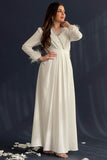 White crystal feather crepe dress