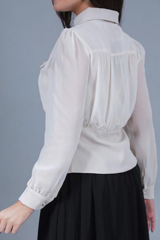 Beige pleated georgette shirt 