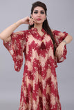 Lace robe with elegant design, red and beige color 