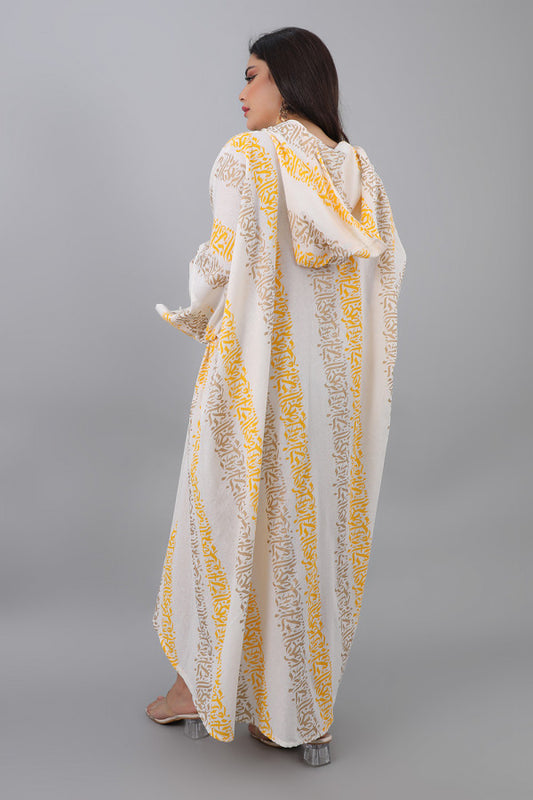 Moroccan galabiya with Islamic patterns, yellow