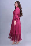 Sparkling satin dress with frill edges, burgundy