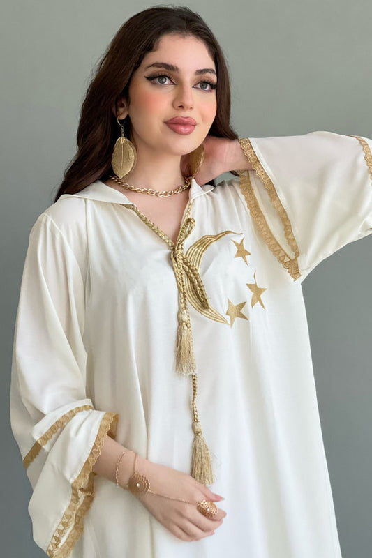 Jalabiya with embroidered caps in a Ramadan style, white