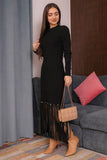 Winter dress decorated with frills, long sleeves, black 