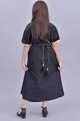 Girls' Shantoun robe with oriental design, embroidered in gold, black colour 