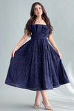 Evening dress with a cloche design and pleats on the chest, navy blue