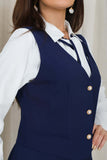 Blouse with tie neckline, navy blue