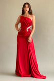 Red silk satin dress with crystals