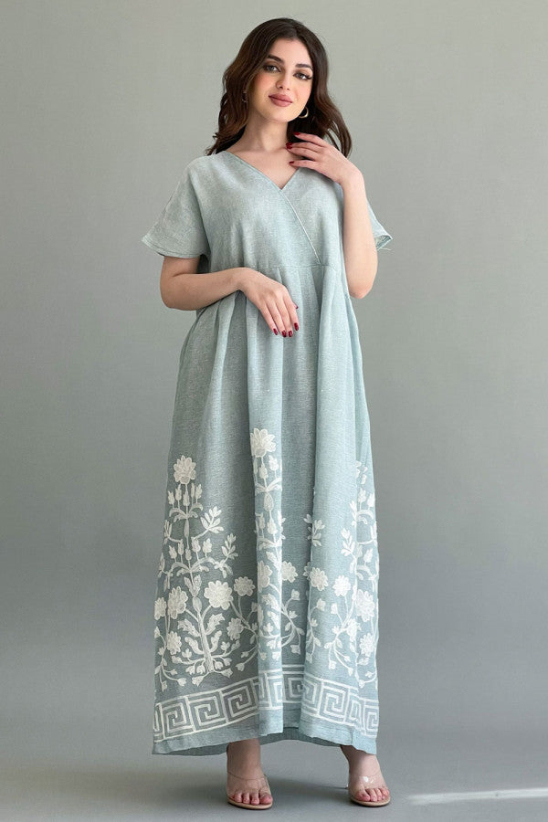 Linen robe embroidered with Tiffany color