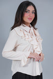 Beige georgette shirt with tie and ruffles 