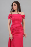 Satin evening dress, fuchsia color 