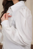 White satin look shirt with shoulder pleats