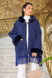 Winter jacket with pockets decorated with frills, navy blue 