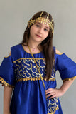 Girls' Shantoun jalabiya embroidered with Islamic patterns, blue