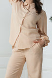 Solid color pants and shirt set - beige 