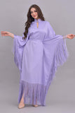 Batwing design dress with frill edges in mauve color