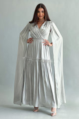 Metallic dress embroidered with crystals in a pistachio color cape design